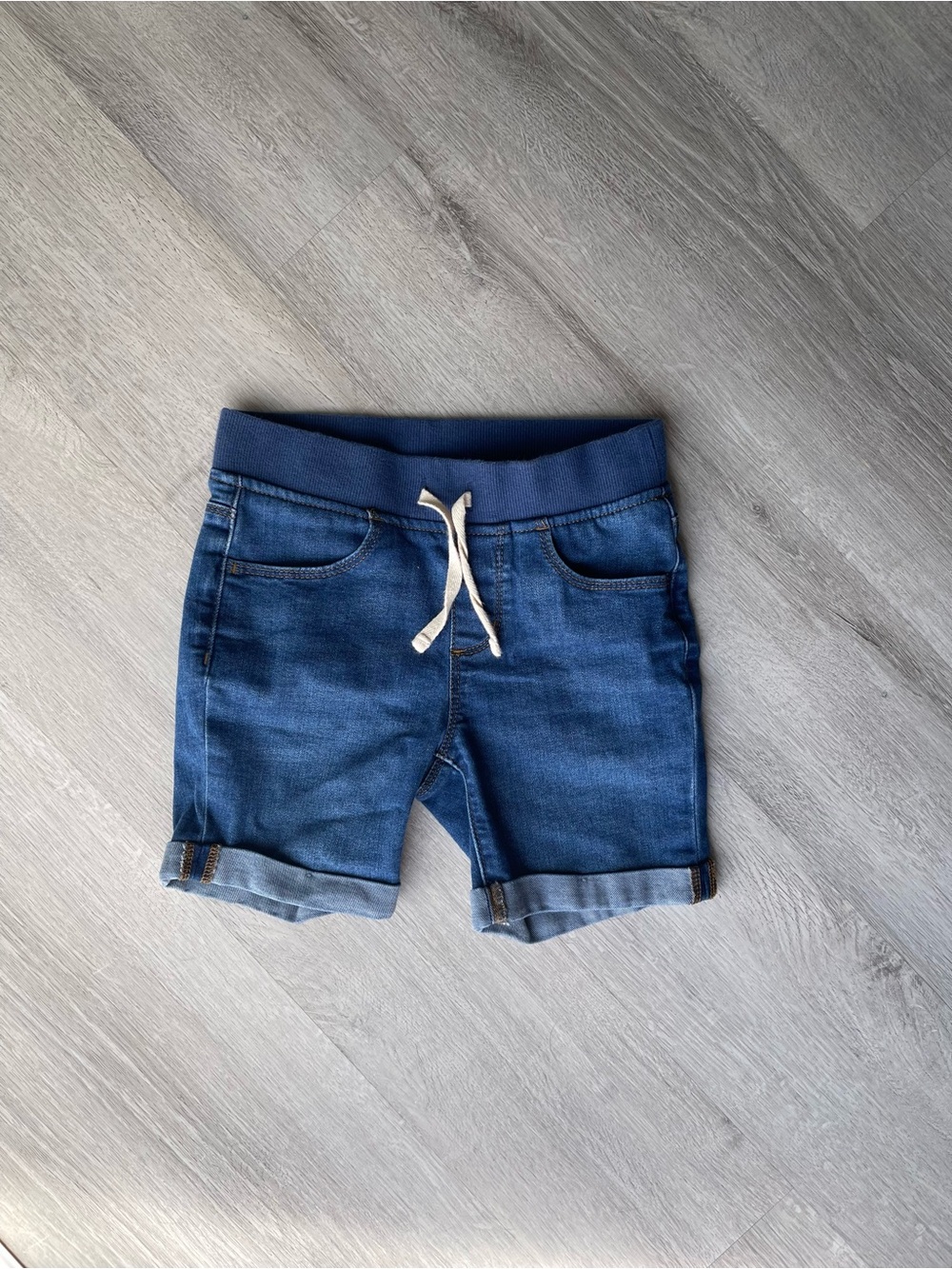 wonder nation Dark Blue Knit-Waist Denim Shorts with Drawstring